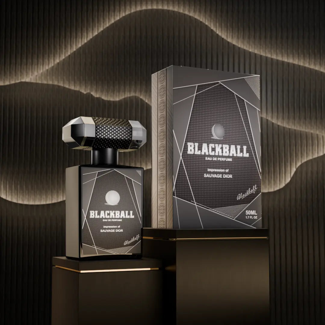 Fahaliyas Black Ball Eau de Parfum with premium packaging, a bold long-lasting fragrance inspired by modern luxury scents for men in Pakistan.