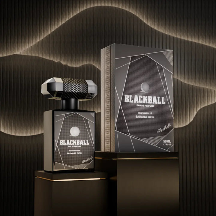 Fahaliyas Black Ball Eau de Parfum with premium packaging, a bold long-lasting fragrance inspired by modern luxury scents for men in Pakistan.