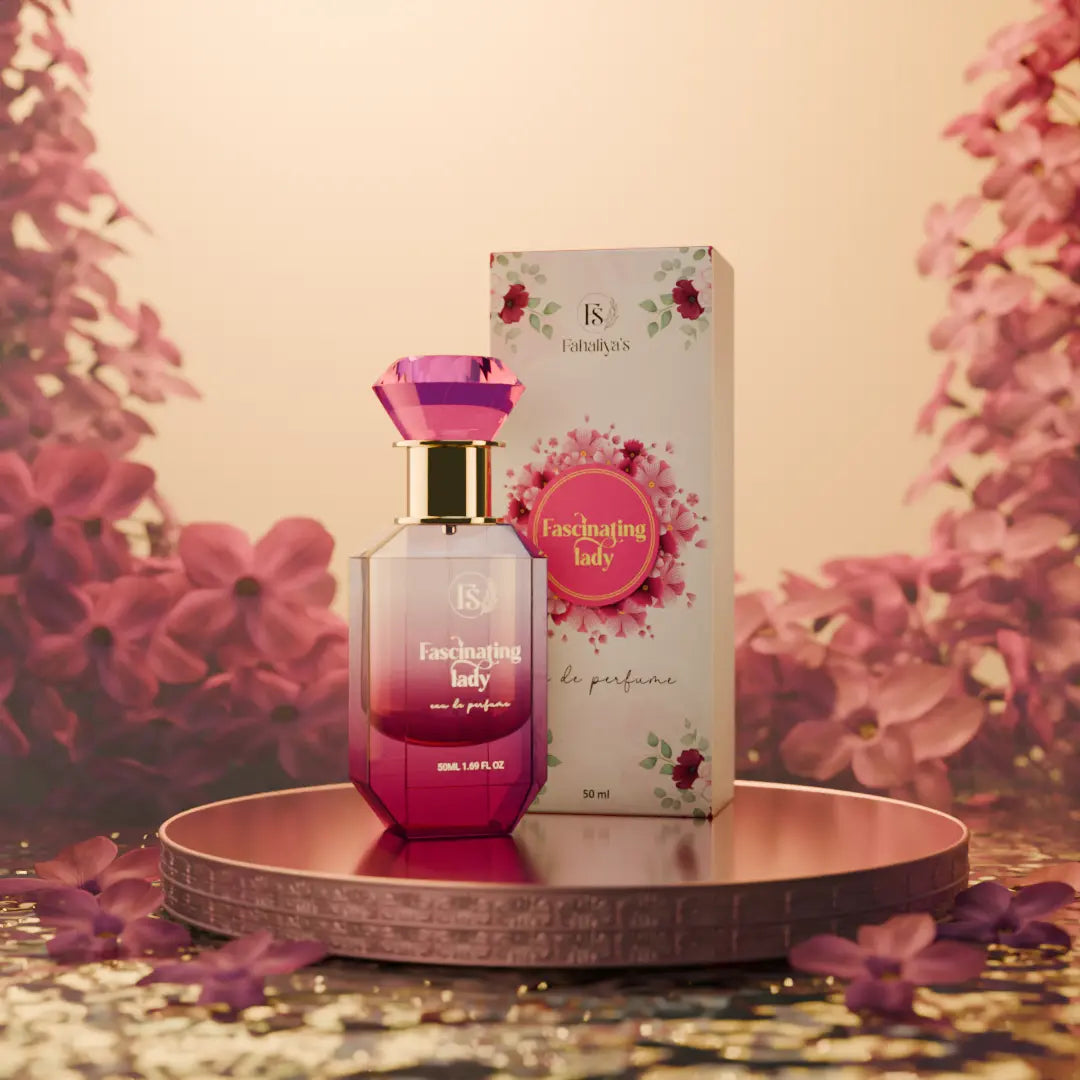Fascinating Lady Eau De Parfum by Fahaliyas – elegant floral perfume for women with a soft, feminine and long-lasting fragrance.