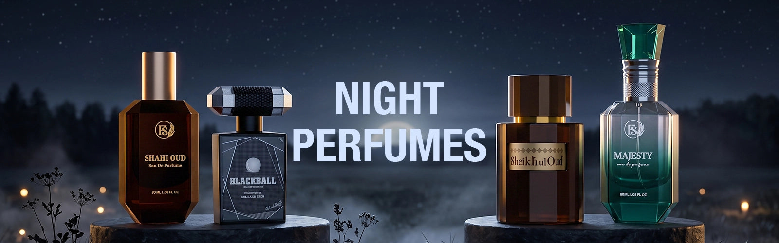 Night perfumes collection in Pakistan featuring rich and long-lasting fragrances