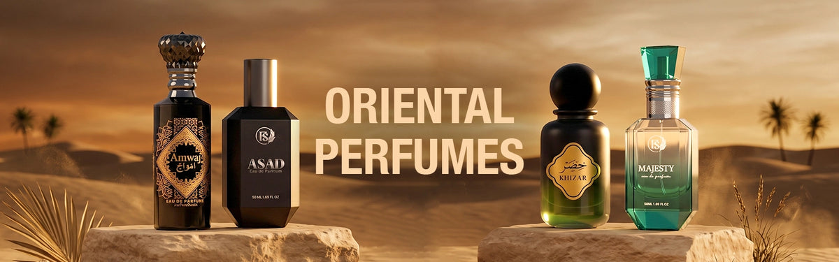 Oriental perfumes collection featuring premium fragrance bottles