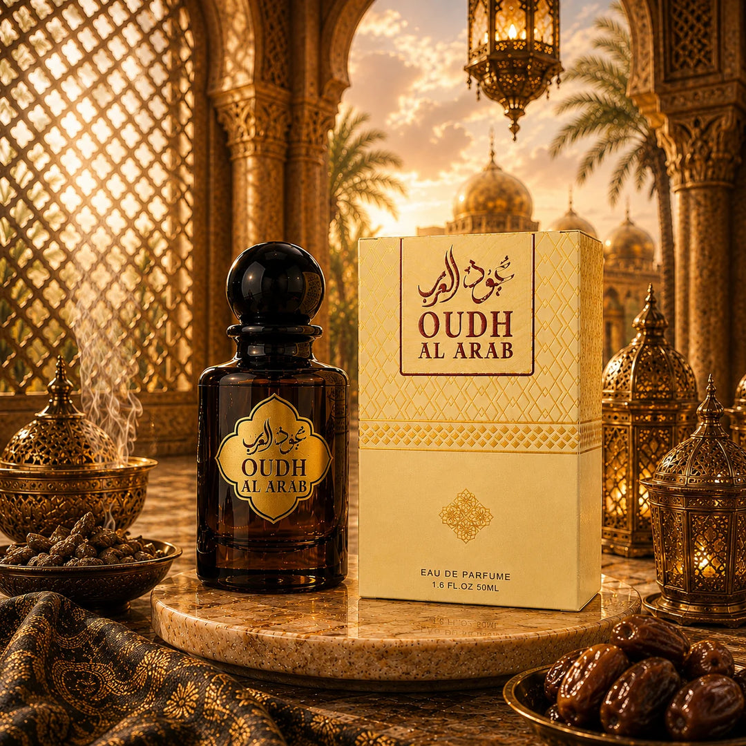 Fahaliyas Oudh Al Arab Eau de Parfum in an elegant bottle with luxury packaging, inspired by traditional Arabian oud fragrance for men and women in Pakistan.
