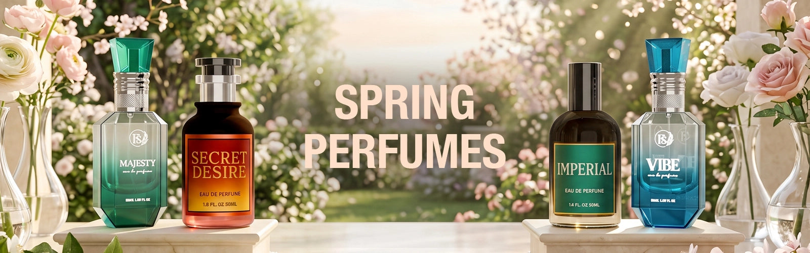 Spring perfumes collection in Pakistan featuring fresh floral fragrances