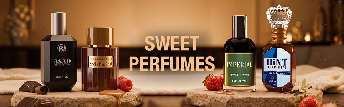 Sweet perfumes collection featuring fruity and gourmand fragrances